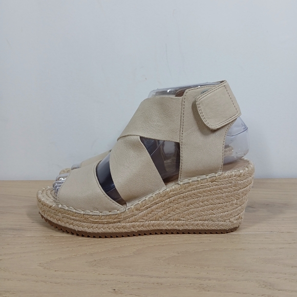 Eileen Fisher Beige Leather Crisscross Strap Espadrille Wedge Sandals 1301 - Picture 1 of 12